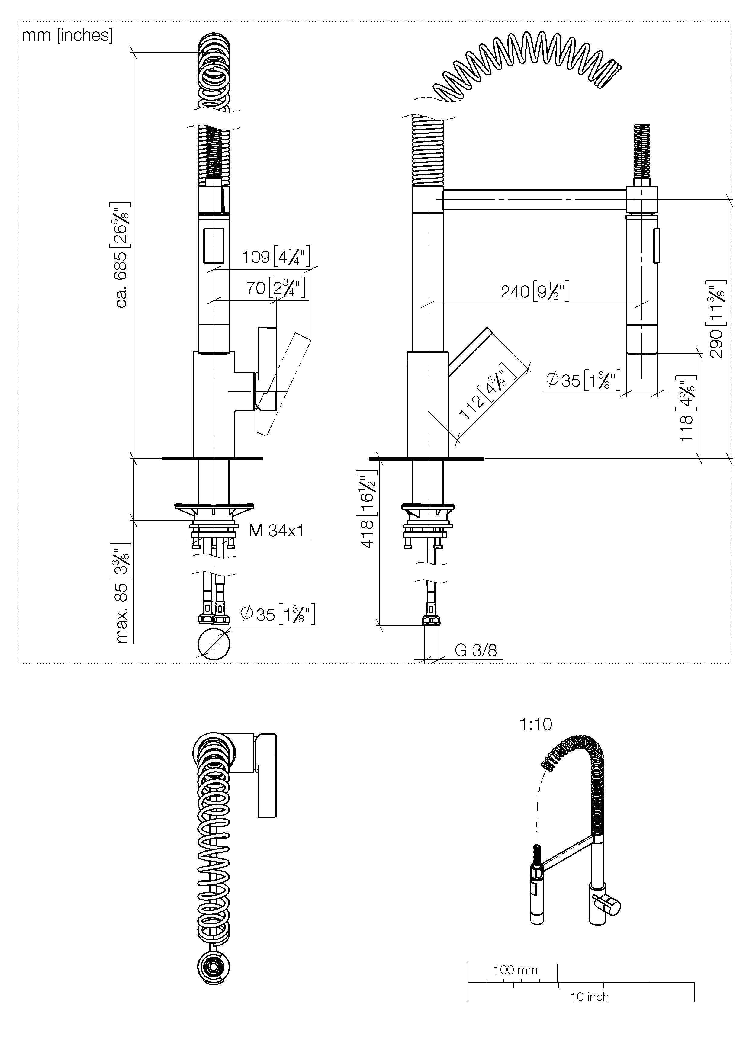 Dornbracht Tara Ultra Profi 專業雙出水龍頭｜68公分高