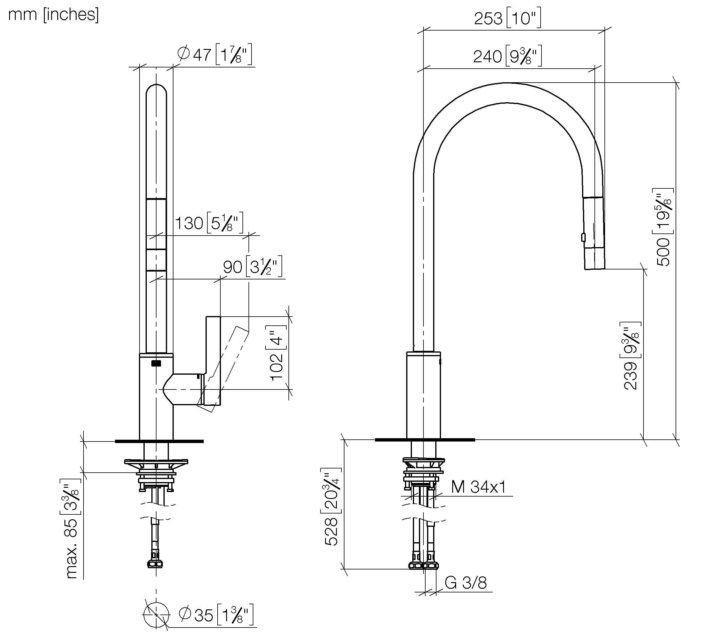 Dornbracht Tara Ultra 鵝頸伸縮雙出水龍頭｜50公分高