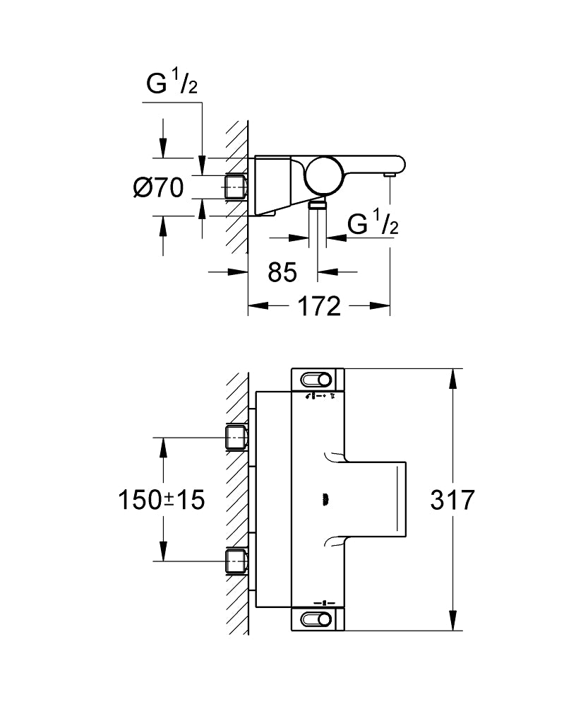 Grohe Grohtherm 2000 恆溫龍頭 | 雙出水 | 置物架